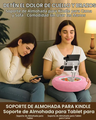 Vista 3 de Tablet Pillow Stand for Bed with Snack Bowls, Compatible with Kindle & iPad Fucsia