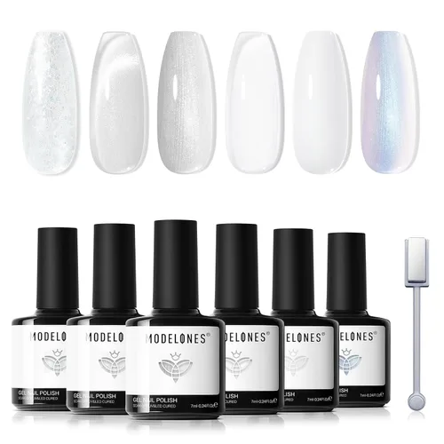 Vista 12 de modelones Juego de imanes de ojo de gato, esmalte de gel francés con corazón de ojo de gato, kit de herramientas de uñas de doble cabeza 5 en 1