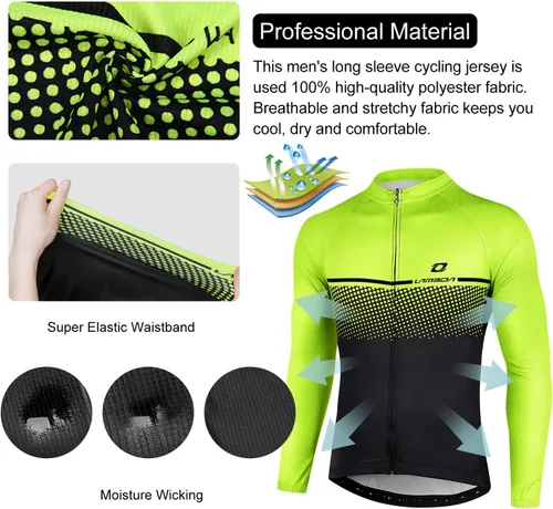 Vista 3 de Maillot de ciclismo para hombre, manga larga, con 3 bolsillos traseros, secado rápido, transpirable, para bicicleta