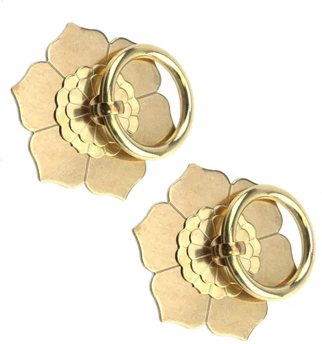 Vista 7 de Bitray Tiradores de anillo de bronce antiguo, tiradores de anillo en forma de flor para cajones de aparador, 2