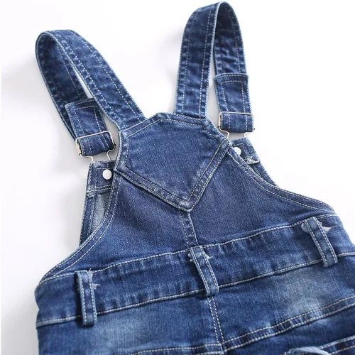 Vista 4 de KIDSCOOL SPACE Overol de mezclilla para bebé niña y niño, con bolsillo para babero para niño pequeño