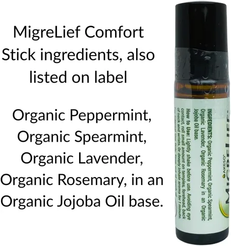 Vista 5 de MigreLief Comfort Stick, Migraña y Dolor de Cabeza Aceite Esencial Roll-On - Menta Lavanda - 0.3 fl oz