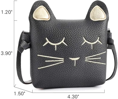 Vista 2 de Bolso de gato para niñas pequeñas, cartera tipo bandolera para niñas pequeñas, Negro