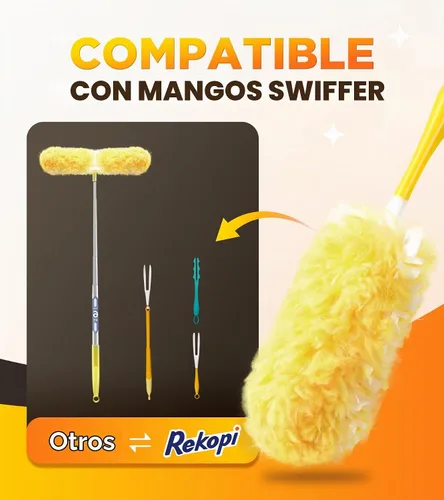 Vista 5 de Recargas de plumero resistentes para Swiffer Duster, 12 unidades de recarga de plumero con 1 mango, plumeros multisuperficie de 360° con 4 Naranja