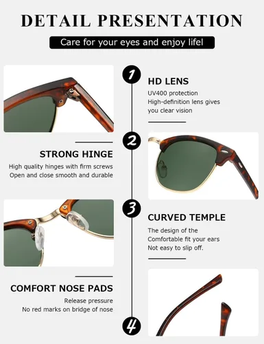 Vista 33 de AEVOGUE Gafas de sol polarizadas para mujeres y hombres semi marco retro gafas de sol AE0369