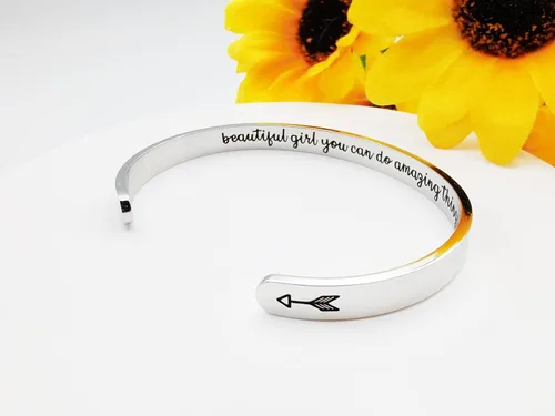 Vista 77 de Pulseras inspiradoras para mujer, joyería de acero inoxidable, con refranes, pulsera motivacional con mensaje oculto, pulseras grabadas para mejor