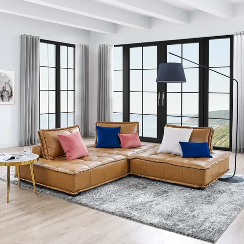 Vista 23 de Modway Sofás Saunter, juego de 3 piezas, azul
