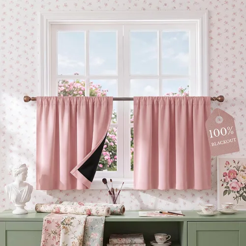 Vista 80 de NICETOWN Biscotti - Cortinas de cocina beige de 36 pulgadas de largo, bolsillo para barra, 100% opacas, casuales y relajantes, tratamientos