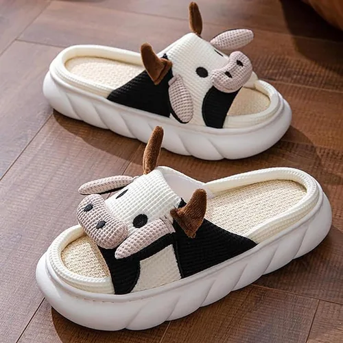 Vista 6 de GULAKY Pantuflas de vaca para mujer, peludas, bonitas, kawaii, súper cálidas, suela suave, antideslizante, ligera