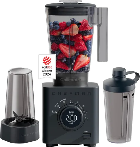 Vista 13 de Chefman Obliterator - Licuadora de encimera de 48 onzas para batidos, motor de 1380W para triturar hielo, nueces y fruta congelada con cuchilla