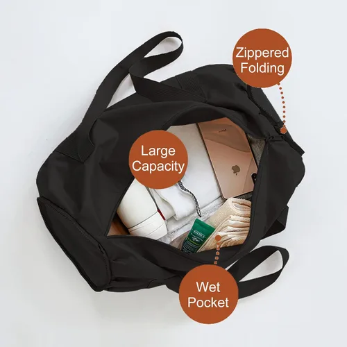 Vista 4 de Pequeña bolsa de gimnasio, bolsa deportiva impermeable para mujeres, mini bolsa de lona portátil para hombres, bolsa de entrenamiento plegable