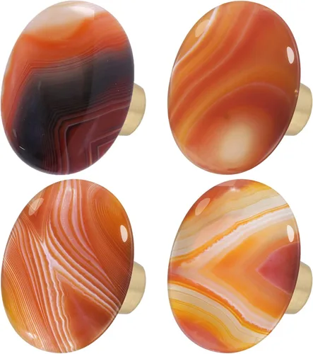 Vista 8 de Rockcloud Cajón de perilla de piedra de ágata con rayas negras naturales con tornillos, mango ovalado de piedras preciosas ásperas para armario Negro