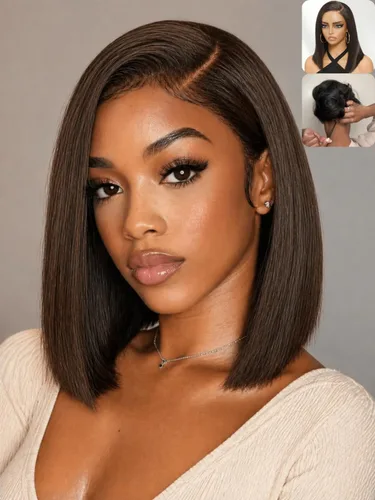 Vista 11 de Nadula - Peluca corta de 20 cm con cabello humano gris sal y pimienta, sin pegamento, con separación lateral, capas enmarcadas para el rostro