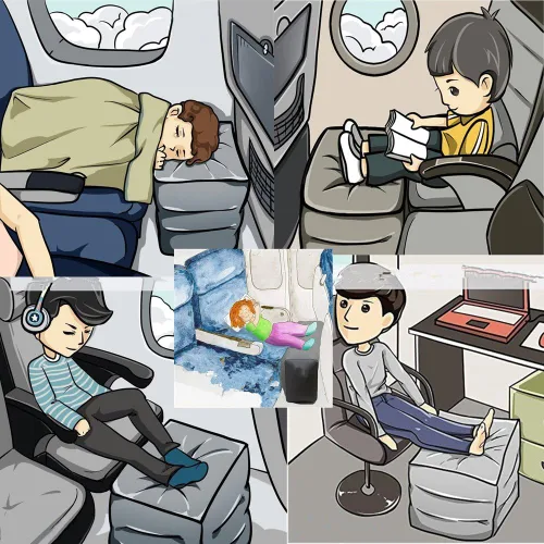 Vista 5 de Almohada inflable de viaje para pies y piernas con altura ajustable para avión, automóvil, autobús, tren, oficina, campamento y niños para dormir