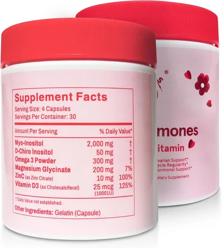 Vista 8 de Hormonas Felices • Multivitaminas para PCOS para Mujeres – Inositol Myo & D-Chiro 40:1, Omega-3, Vitamina D3, Zinc y Magnesio • Equilibrio Hormonal