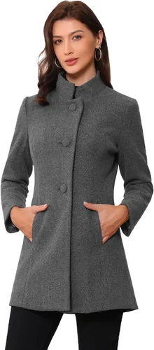 Vista 12 de Allegra K Abrigo de invierno para mujer, abrigo de cuello alto medio largo Negro