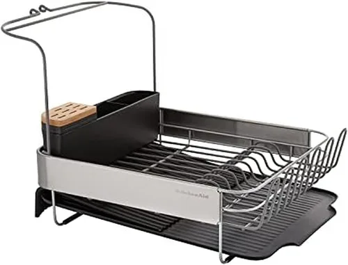 Vista 15 de KitchenAid Escurridor de platos compacto, que ahorra espacio, resistente al óxido con organizador de cubiertos extraíble y bandeja de escurrido Negro