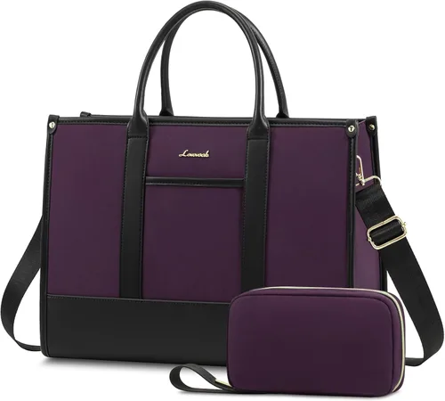 Vista 13 de LOVEVOOK Bolso para laptop y bolsa de mano para mujeres, bolso de trabajo de 15.6 pulgadas, gran bolso profesional para maestra, liviano, bolso