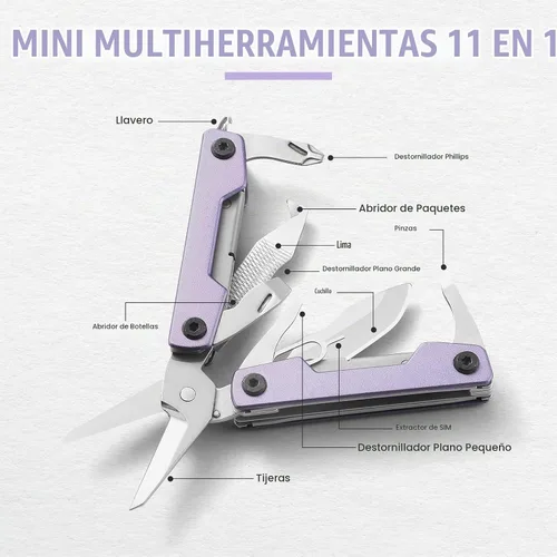 Vista 3 de Multiherramienta con navaja de bolsillo, regalos para hombres y mujeres, multiherramienta mini EDC de 11 en 1 con destornillador, tijeras, extractor
