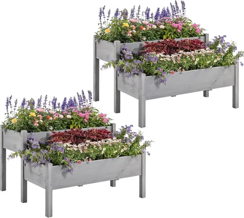 Vista 10 de Yaheetech Cama de jardín elevada de madera de 47 x 41 x 30 pulgadas, para horticultura, para exteriores, 2 niveles, maceta elevada para hierbas