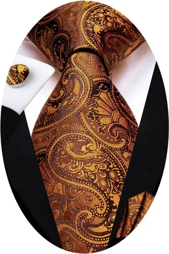 Vista 209 de Hi-Tie Corbatas de seda para hombre, diseño de cachemira a rayas, con bolsillo, gemelos cuadrados, conjunto formal de negocios