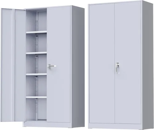 Vista 24 de Greenvelly Armario de metal para garaje, armario de almacenamiento de metal con bloqueo de 36 pulgadas de alto con 2 puertas y estantes ajustables