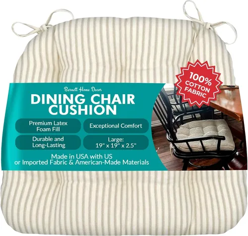 Vista 107 de Barnett Home Decor Ticking Stripe Berlin Blue - Almohadilla para silla de comedor con lazos, tamaño mediano 18, relleno de espuma de látex, lavable
