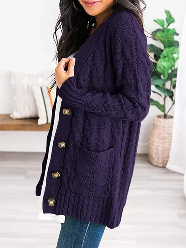 Vista 2 de PRETTYGARDEN - Suéteres tipo cárdigan con frente abierto para mujer, con botones, tejido con puntada trenzada, abrigos gruesos
