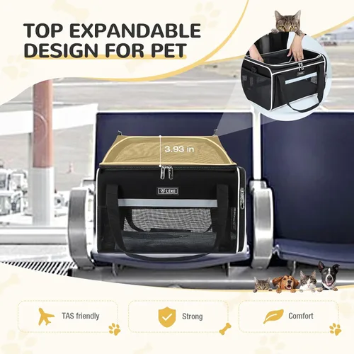 Vista 6 de Lekereise Transportador de mascotas extensible superior de 17 x 11 x 9.5 pulgadas, aprobado por aerolíneas hawaianas de Alaska, con lados suaves