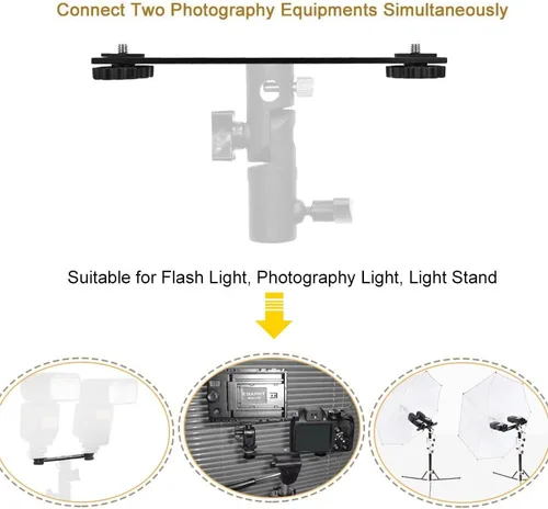 Vista 5 de Soporte de flash dual 8in/20.3cm Soporte de trípode de montaje de cámara con tornillo de 1/4 soporte de luz de flash para micrófono de luz LED 3D