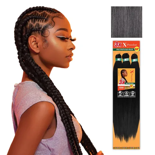 Vista 72 de Sensationnel X-Pression - Trenzas sintéticas prestiradas, 3 unidades, 58 pulgadas, negro azabache 1 Cabello trenzado, Kanekalon, ignífugo
