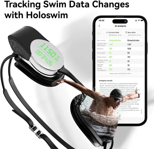 Vista 6 de Holoswim Gafas de natación inteligentes 2S, pantalla digital de datos en tiempo real, gafas inteligentes AR con aplicación de análisis de datos AI