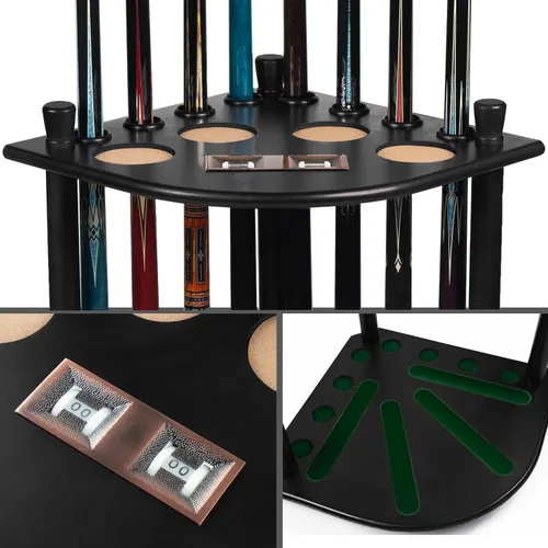 Vista 5 de Billmart Soporte para palo de billar, soporte de piso, estante de madera maciza para taco de billar, accesorios para mesa de billar (negro)