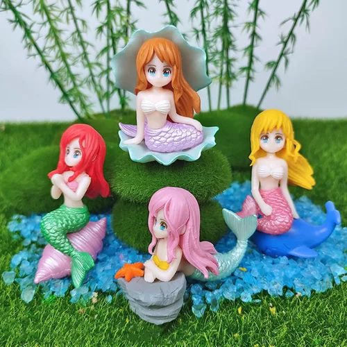Vista 2 de Figuras de sirena en miniatura, accesorios de jardín de hadas de sirena para manualidades, terrario, decoración de paisaje de musgo en miniatura