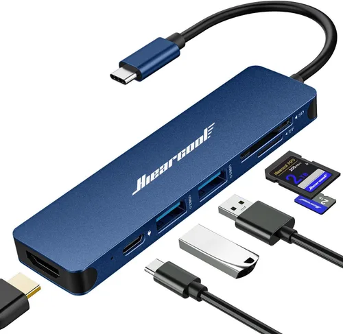 Vista 8 de Hiearcool - Hub USB C 7 en 1, compatible con MacBook, color plateado 4K @30Hz HDMI, 100W PD