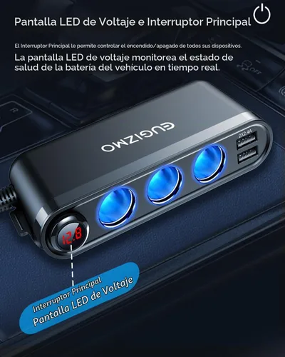 Vista 5 de Eugizmo - Divisor de encendedor de cigarrillos 7 en 1, adaptador de enchufe de cargador de coche de 200 W