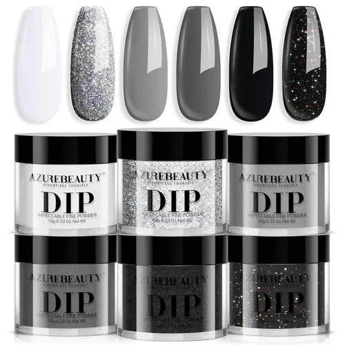 Vista 22 de AZUREBEAUTY - Juego de uñas en polvo para inmersión, rojo navideño, borgoña, rosa, baya, brillo, blanco, plata, purpurina, 6 colores, kit