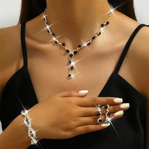 Vista 2 de Unicra Juego de joyas de boda con diamantes de imitación, collar de novia, pulsera, aretes, juego de bisutería para mujeres y novias