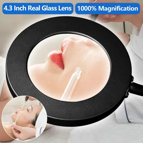 Vista 2 de HITTI Lupa de suelo de 10 veces con luz, lámpara de pie flexible de cuello de cisne, 3 modos de color, soporte de lupa con luz LED regulable