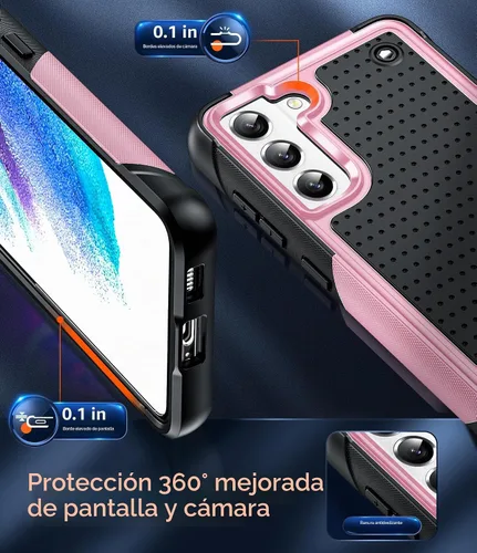 Vista 5 de LeYi Funda para Samsung Galaxy S21 FE-Case: con protector de pantalla Galss Negro Rosa