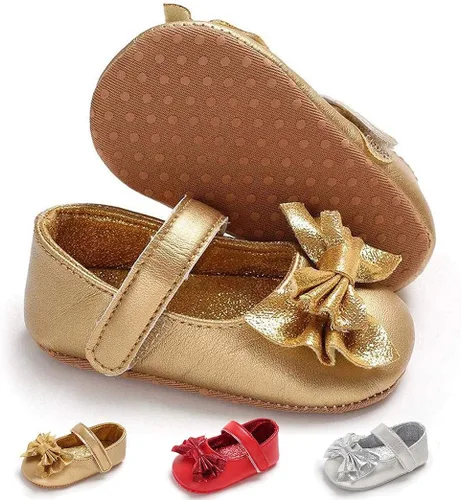 Vista 3 de Zapatos Mary Jane para bebé, zapatos planos con lazo, antideslizantes, para niños pequeños, zapatos de vestir para bebés
