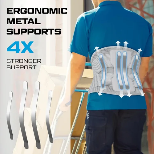Vista 3 de NEENCA Soporte de compresión para dolor de espalda baja, hernia de disco, tensión lumbar, soporte lumbar transpirable para el trabajo, Gris