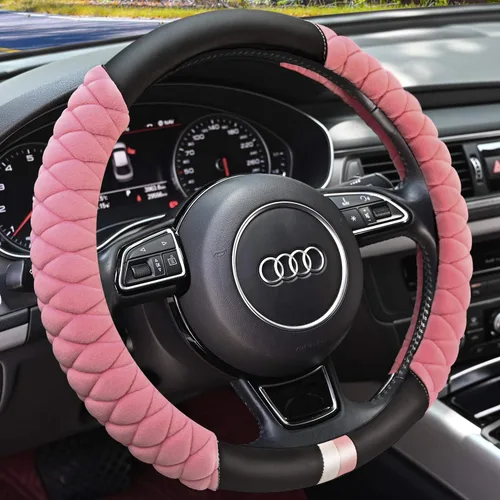 Vista 6 de HAOKAY - Funda para volante de invierno de felpa suave con tamaño universal de 15.0 in