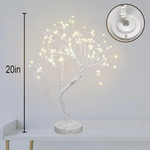 Vista 6 de 108 luces LED de árbol de abedul de 20 pulgadas, lámpara artificial de mesa de árbol de hadas, ocho modos de iluminación, funciona con USB