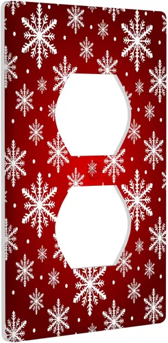 Vista 2 de Cubierta de interruptor de luz dúplex de 1 banda, cubierta decorativa de Navidad con copos de nieve rojos, placa frontal decorativa para cocina