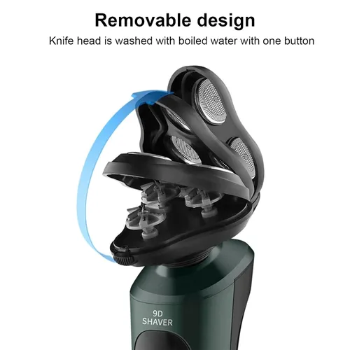 Vista 3 de Maquinilla de afeitar eléctrica 9D para hombre, recortadora de barba con 3 cabezales flotantes, afeitadora totalmente lavable, recargable