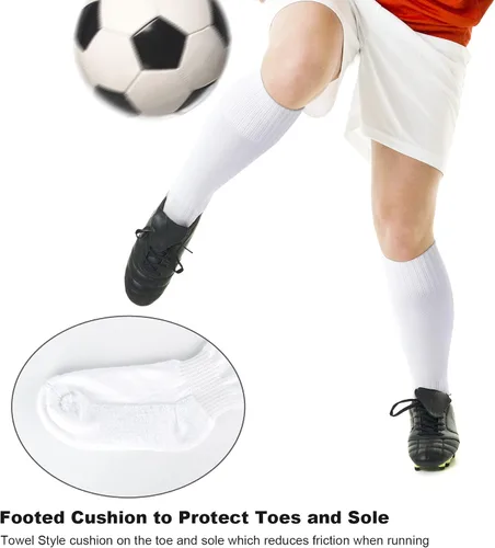 Vista 5 de FPAKDH 2 pares de calcetines de fútbol para niños y jóvenes de 5 a 12 años de edad, transpirables, calcetines de entrenamiento deportivo para niñas