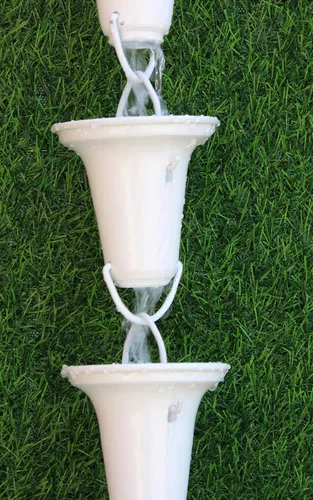 Vista 6 de KAM Home - Cadena de lluvia acampanada con adaptador de canaleta de perno de latón para instalación de cadena de lluvia (blanco, 13)