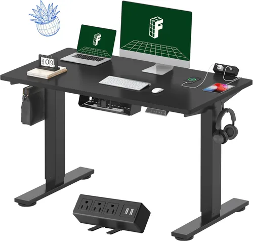 Vista 9 de FLEXISPOT EN2 Escritorio de pie de una pieza completa con regleta de alimentación de abrazadera, escritorio eléctrico de altura ajustable de 40 x 24