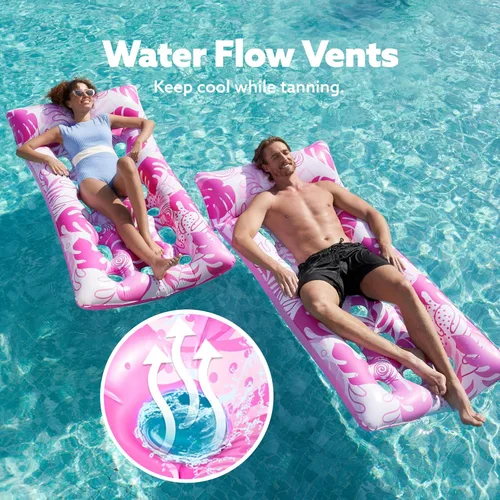 Vista 3 de Sloosh Inflatable Pool Floats Adults - Large Pool Float Tanning Raft with Headrest, Keep Cool Above Water Swimming Pool Floaties Beach Lake Party